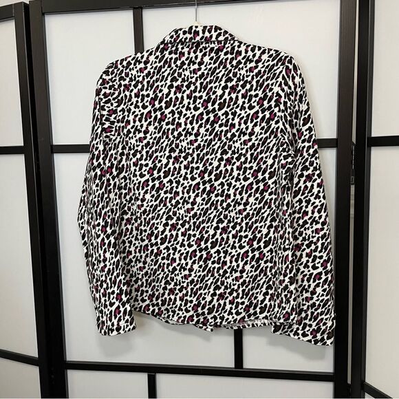 [M] La Senza Pink, White & Black Leopard Print Flannel Button Down Sleep Shirt - Picture 3 of 13